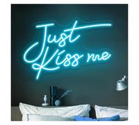 SHOUXI Decoración Lámparas Just Kiss Me Letrero De Neón Luz LED Regulable Para Boda Fiesta Nupcial Día De San Valentín Compromiso Dormitorio Estético Decoración Del Hogar 40cmx28cm(Ice blue)