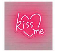 SHOUXI Decoración Lámparas Kiss Me Letrero De Neón Corazón Luz LED Regulable Para Jardín Boda Fiesta Pareja Dormitorio Hogar Decoración De Pared Personalizada 13.78inx11.81in(Rose red)