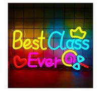 SHOUXI Decoración Lámparas Letrero De Luz Neón Best Class Ever USB Regulable Para Dormitorio, Sala Estar, Club, Bar, Hombre, Cueva, Fiesta 15.7x9.3in
