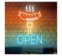 SHOUXI Decoración Lámparas Letrero De Neón Abierto Con Salchicha A La Parrilla, Salchicha En Un Tenedor, Luz De Neón, Decoración De Pared Para Restaurante De Barbacoa(C,69X63CM)