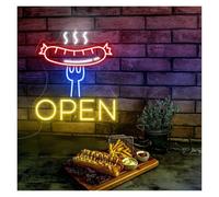 SHOUXI Decoración Lámparas Letrero De Neón Abierto Con Salchicha A La Parrilla, Salchicha En Un Tenedor, Luz De Neón, Decoración De Pared Para Restaurante De Barbacoa(UN,56X50CM)
