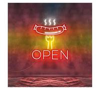 SHOUXI Decoración Lámparas Letrero De Neón Abierto Con Salchicha A La Parrilla, Salchicha En Un Tenedor, Luz De Neón, Decoración De Pared Para Restaurante De Barbacoa(Segundo,60X53CM)