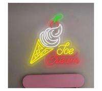 SHOUXI Decoración Lámparas Letrero De Neón Con Forma Cono Helado, Luz Ice Cream, Para Decoración Pared Cafeterías, Restaurantes, Abierto 45cmx45cm(Segundo)