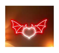 SHOUXI Decoración Lámparas Letrero De Neón Con Forma De Corazón De Diablo, Decoración De Pared Con Forma De Corazón De Alas De Murciélago Para Dormitorio Y Sala De Juegos 43cmх23cm(C)