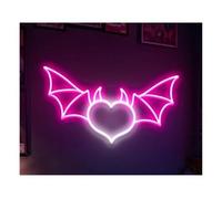 SHOUXI Decoración Lámparas Letrero De Neón Con Forma De Corazón De Diablo, Decoración De Pared Con Forma De Corazón De Alas De Murciélago Para Dormitorio Y Sala De Juegos 43cmх23cm(Re)