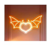 SHOUXI Decoración Lámparas Letrero De Neón Con Forma De Corazón De Diablo, Decoración De Pared Con Forma De Corazón De Alas De Murciélago Para Dormitorio Y Sala De Juegos 43cmх23cm(Segundo)