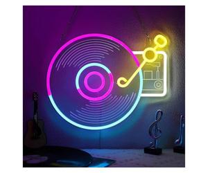 SHOUXI Decoración Lámparas Letrero De Neón Con Forma De Tocadiscos, Regulable Por USB, Ideal Para Decoración De Pared. Perfecto Para Sala De Juegos, Dormitorio, Tienda, Bar O Fiesta 35.8x28.9cm