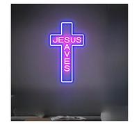 SHOUXI Decoración Lámparas Letrero De Neón Cross Jesue Con Alimentación USB Y Atenuación Para Dormitorio, Tienda, Bar, Sala De Juegos, Boda, Arte De Pared, Decoración 38cm(E)