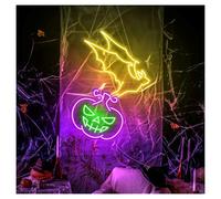 SHOUXI Decoración Lámparas Letrero De Neón De Calabaza De Murciélago Con Brillo Ajustable, Ideal Para Fiestas Festivas Y Decoración De Ambiente De Terror, 38cmx52cm(E)
