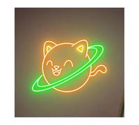 SHOUXI Decoración Lámparas Letrero De Neón De Cat Planet, Diseño De Anime, Ideal Para Dormitorio Infantil, Bar, Cerveza, Cueva De Hombre, Lámparas Decorativas De Pared, 38cm