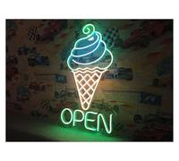 SHOUXI Decoración Lámparas Letrero De Neón De Helado Abierto, Letrero De Postre De Cono, Decoración De Tienda De 60cm(Segundo)