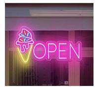 SHOUXI Decoración Lámparas Letrero De Neón De Helado Abierto Para Negocios, Heladería, Luces Interiores, Atenuador, Señalización Para Apertura De Tienda, 48cm(Segundo)