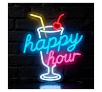 SHOUXI Decoración Lámparas Letrero De Neón Happy Hour Con Luz LED Regulable Para Bares, Pubs, Salas De Juegos, Fiestas, Discotecas Y Decoración De Pared. Lámpara USB 38cmx32cm
