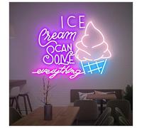 SHOUXI Decoración Lámparas Letrero De Neón Ice Cream Solves Everything Para Heladería, Decoración De Pared, Cafetería, Bar, Luz De Neón(G,80CM)