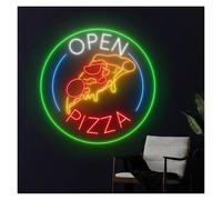 SHOUXI Decoración Lámparas Letrero De Neón LED Open Pizza, Decoración Para Tienda Comida Callejera Y Restaurante Occidental(80cmx80cm)