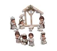 Shouxiut Belén en miniatura para niños, juego de figuras de pesebre de resina, adorno de cuna de pesebre de Jesús, colección religiosa para mesa