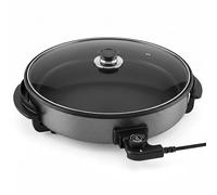 Shov Sartén eléctrica para pizza y multibräter XL - 48 cm de diámetro, 7 cm de profundidad | Sartén antiadherente y tapa de vidrio | 1500 W | Termostato ajustable para pizza, paella, giroscopios y