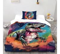 SHOVERKD Colorido T-Rex Espacio Juego De Funda Nórdica Estampado 3D Fauna LY Animales Microfibra Suave con Cremallera Oculta para Niños,Niñas,Adolescentes Ajuste Single（135x200cm）