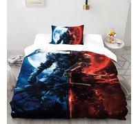 SHOVERKD Doble Luna Caballero Juego De Funda Nórdica Estampado 3D Mitos Fantasía Microfibra Antialérgica con Cremallera Oculta para Niños,Niñas,Adolescentes Tamaño Single(135x200cm)