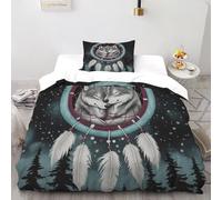 SHOVERKD Dreamgattocher lupi Set Di Biancheria Da Letto 2 Pezzi con Stampa 3D Dreamy Bosque Animales Copripiumino con 1 Federe in Microfibra Morbida E Leggera Single（135x200cm）