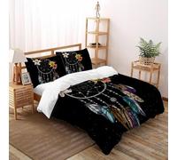 SHOVERKD Elegante Atrapasueños Pluma Perla Juego De Funda Nórdica Estampado 3D Microfibra Antialérgica con Cremallera Oculta para Niños,Niñas,Adolescentes Tamaño Super King（260x220cm）