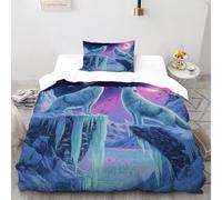 SHOVERKD lupi Luna Set Di Biancheria Da Letto 2 Pezzi con Stampa 3D Aesthetic Snow Mountain Animales Incluso Copripiumino con 1 Federe in Microfibra Morbida E Leggera Single（135x200cm）