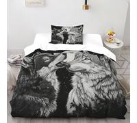 SHOVERKD lupi Luna Set Di Biancheria Da Letto per 2 Pezzi con Stampa 3D Moonlit Wild Animales Copripiumino con 1 Federe in Microfibra Morbida E Leggera Single（135x200cm）