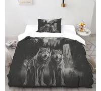 SHOVERKD lupi Luna Set Di Biancheria Da Letto per 2 Pezzi con Stampa 3D Mystery Bosque Animales Copripiumino con 1 Federe in Microfibra Morbida E Leggera Single（135x200cm）
