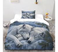 SHOVERKD lupi Set Di Biancheria Da Letto 2 Pezzi con Stampa 3D Aesthetic Snow lupi Copripiumino con 1 Federe in Microfibra Morbida E Leggera Single（135x200cm）