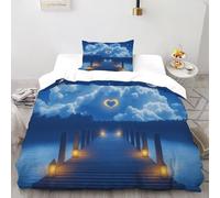 SHOVERKD Ponte a Forma di Cuore Set Di Biancheria Da Letto 2 Pezzi con Stampa 3D Aesthetic Lakeside View Copripiumino con 1 Federe con Federe in Microfibra Ultra Morbida Single（135x200cm）