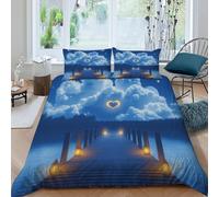 SHOVERKD Ponte a Forma di Cuore Set Di Biancheria Da Letto per 3 Pezzi con Stampa 3D Aesthetic Lakeside View Copripiumino con 2 Federe in Microfibra Morbida E Leggera King（220x240cm）