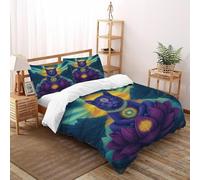 SHOVERKD Purple Gatto Lotus Set Di Biancheria Da Letto 3 Pezzi con Stampa 3D Mystery Mountainous Animales Copripiumino con 2 Federe in Microfibra Morbida E Leggera Double（200x200cm）