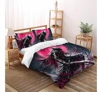 SHOVERKD Rojo Luna Caballero Juego De Funda Nórdica Estampado 3D Mitos Fantasía Microfibra Antialérgica con Cremallera Oculta para Niños,Niñas,Adolescentes Tamaño Double（200x200cm）