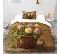 SHOVERKD Rose in cesto Set Di Biancheria Da Letto per 2 Pezzi con Stampa 3D Beauty Pastoral Plants Copripiumino con 1 Federe in Microfibra Morbida E Leggera Single（135x200cm）