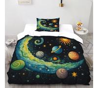 SHOVERKD Sole Pianeta Set Di Biancheria Da Letto 2 Pezzi con Stampa 3D Space CosmicObjects Incluso Copripiumino con 1 Federe in Microfibra Morbida E Leggera Single（135x200cm）