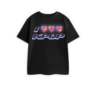Show Me The Merch Camiseta Negra de Manga Corta con Corazones y Estrellas Brillantes I Heart KPOP Girls | Camiseta Estampada | Ropa Infantil para el día a día | Merchandising para Fans de la música