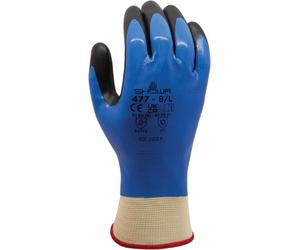 SHOWA 477L poliéster nailon portador tejido Guantes multiusos, interior forrado acrílico, completo con revestimiento de nitrilo, además Espuma de nitrilo en palma, L, color azul