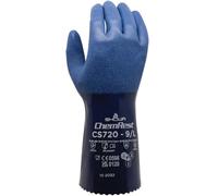SHOWA CS720 - Guantes protectores de nitrilo resistentes a los productos químicos con forro de poliéster y nailon y textura rugosa, 30,5 cm de largo, color azul, L