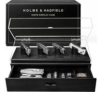 Showcase Your Knives with The Knife Deck Pro - Premium Pocket Knife Display Case for 6 Knives - Easy Access & Leather Lining - Drawer for Accessories - Wooden Pocket Knife Holder - Lifetime Assurance