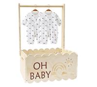 Shower Basket, Wooden Crate with Handle, Decorative Storage Box 19.92x13.39x8.98 Inches, Rustic Display Container, Baptism Party Décor, Daughter Gift, Pregnancy Celebration