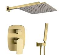 Shower Faucet 12 Inch Bathroom Luxury Rain Mixer Combo Set Wall Mounted Rainfall Shower Head System Brushed Gold,
