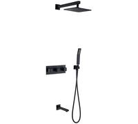 Shower Faucet Rainfall Brass Set Black Square 8\