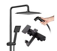 Shower Head and Hand Held Shower System 4- Function Shower Mixer Square Chrome Bathroom Exposed Twin Head Valve Set Black
