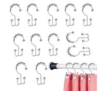 Shower Hooks - Double Glide Drapery Rings With Smooth Rollers | Heavy Duty Hook Hanger For Curtains, Closet, Window, Home, Bathroom, Hotel, Dorm And Gym Use,12 Pack