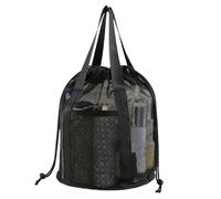 Shower Mesh Bag, Travel Toiletry Organizer, Bath Tote Pouch, Quick-Dry Fabric, Drawstring Closure, Breathable Fabric, Lightweight Build, Gym Pool Dorm Use, 11.81×8.66×0.39 pulgadas, Negro , Se