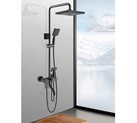 Shower Mixer 4-Function Handheld Shower Square Shower Mixer Shower System 9 Inch Overhead Rain Shower Shower Head and Hand Held Shower System Black