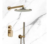 Shower Mixer Set Luxury Rain Mixer Shower Combo Set Gold 8 in Round Rain Shower Head Square&Handheld Shower Head Concealed Shower Set-8_in