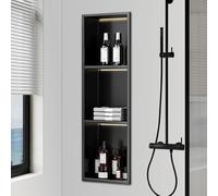 Shower Niche - Lámpara LED de acero inoxidable 304 con estante de almacenamiento de pendiente de drenaje de 90.5°, color negro mate, no necesita azulejos