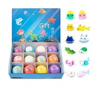 Shower Salt Balls, 12 Pieces Fragrant Bath Bombs, Quick Dissolving Formula with Surprise Toy Inside, Fun Bathtub Salt Balls for Home Travel Bathroom Kindergarten Preschool
