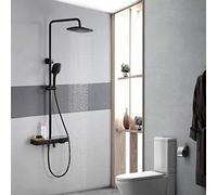 Shower Set Bathroom Shower Set Black Square Top Spray Hot and Cold Water with Shelf Booster Handheld Shower System with Faucet Power Button 4 Function Bathroom